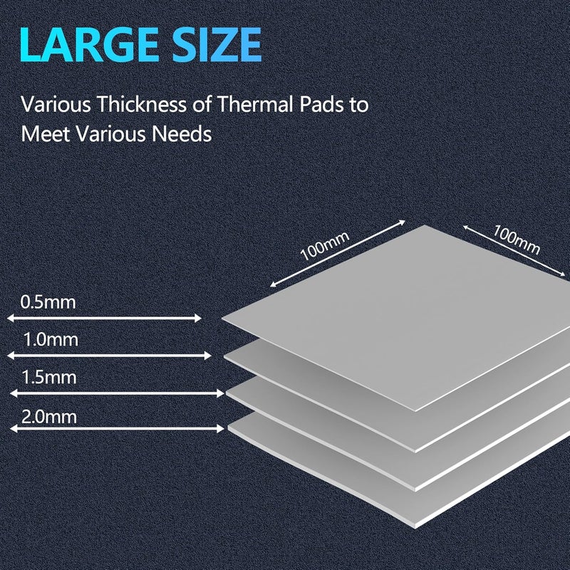 Oddtone Thermal Pad, 14.8W/mK, 50x90mm (0.5mm+1mm+1.5mm+2mm) Highly Efficient Thermal Conductivity, Heat Resistant Silicone for Laptop Heatsink CPU GPU SSD RAM Cooler 4 Pack - Image 4
